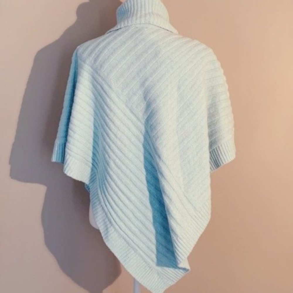 Chicos Poncho Great Condition M Blue Turtleneck Cozy Textured Pullover Sweater - Picture 6 of 11
